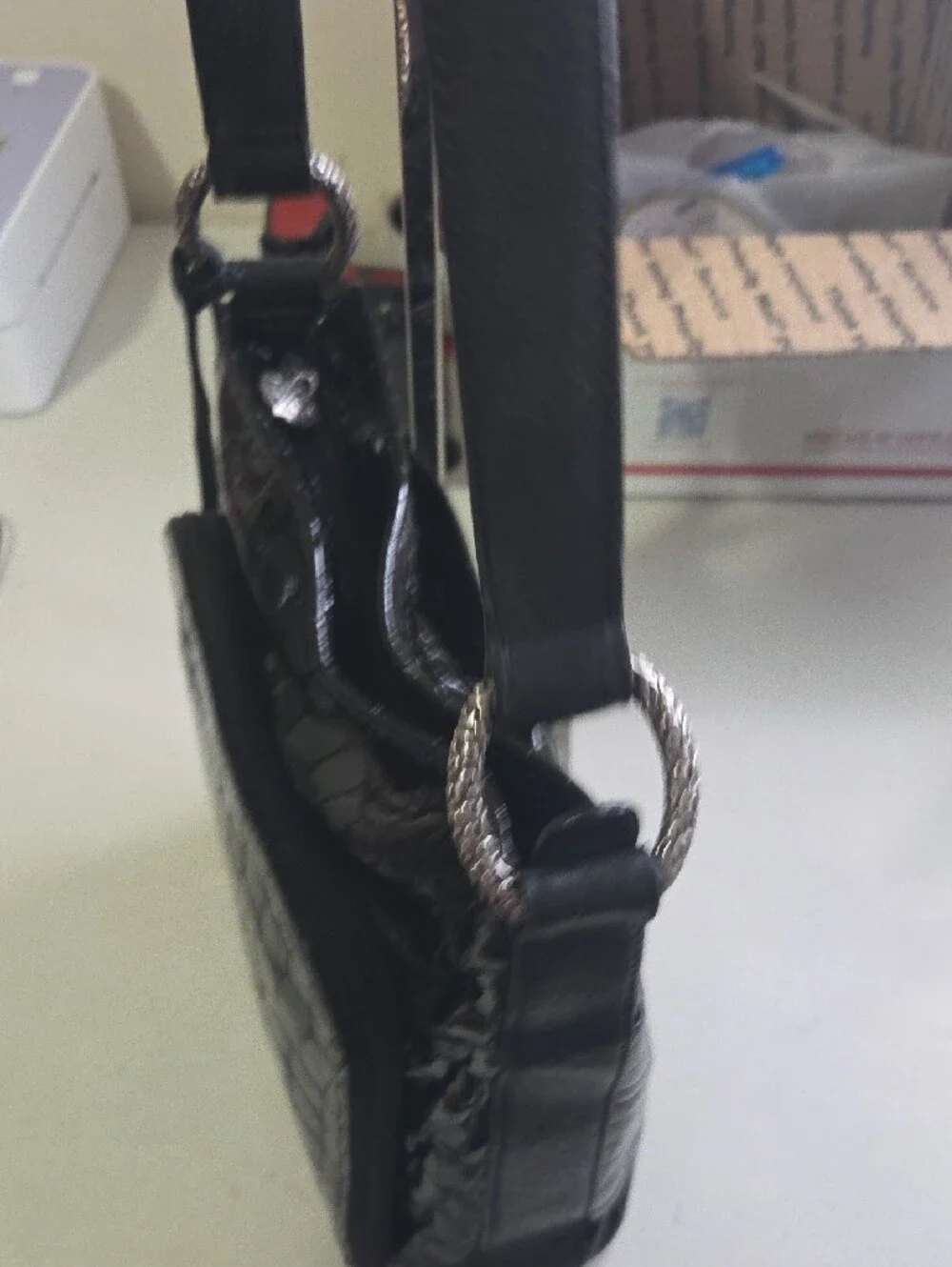 Brighton Black Croc-Embossed Shoulder Bag -